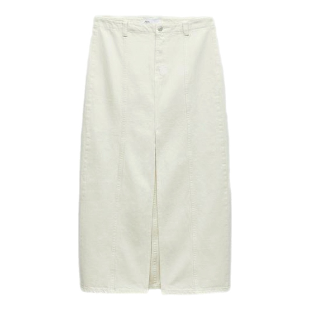 zara ecru midi skirt with front slit